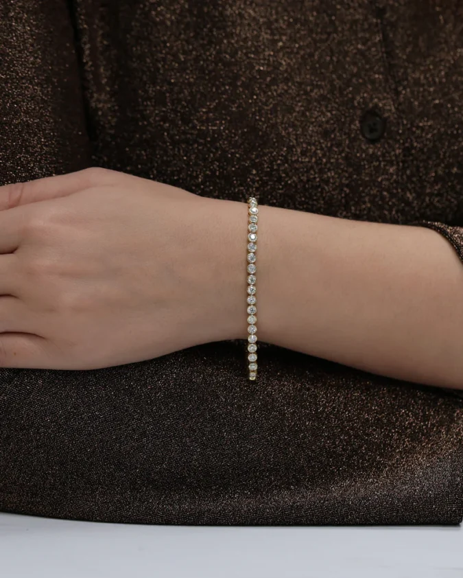 18ct Yellow Gold Round Brilliant Cut Diamond Tennis Bracelet