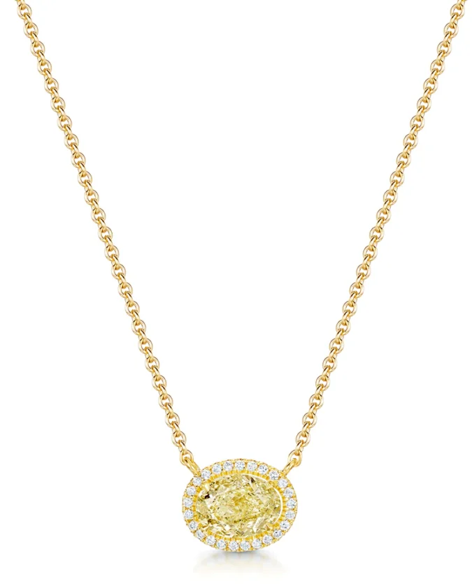 18ct Yellow Gold Oval Cut Yellow Diamond Halo Pendant