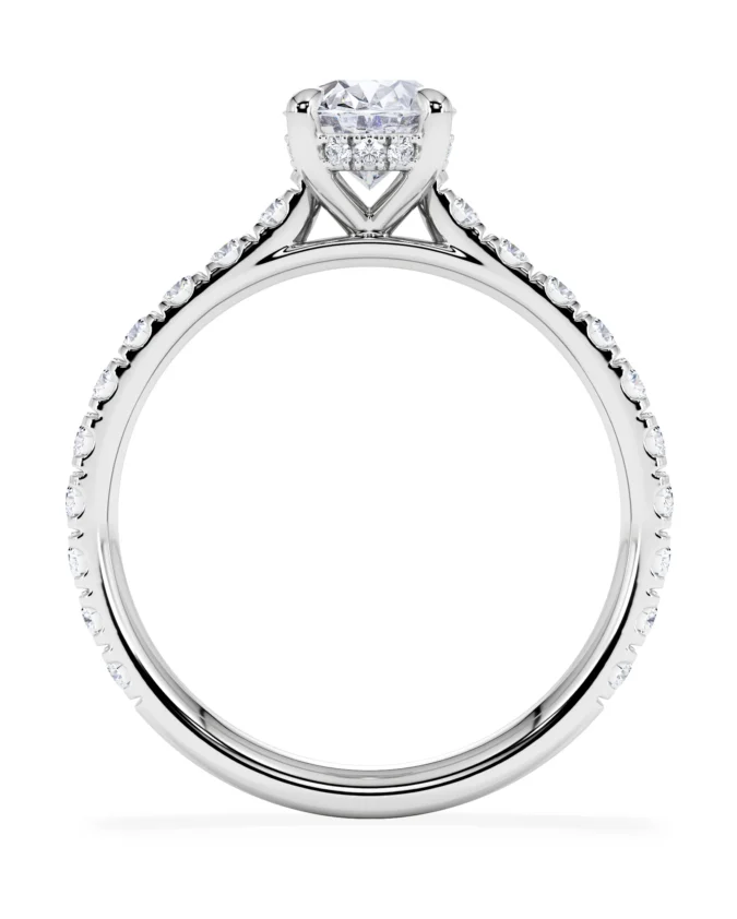 Amora Oval 1.00ct Hidden Halo Diamond Engagement Ring With Side Stones Set in 18K White Gold